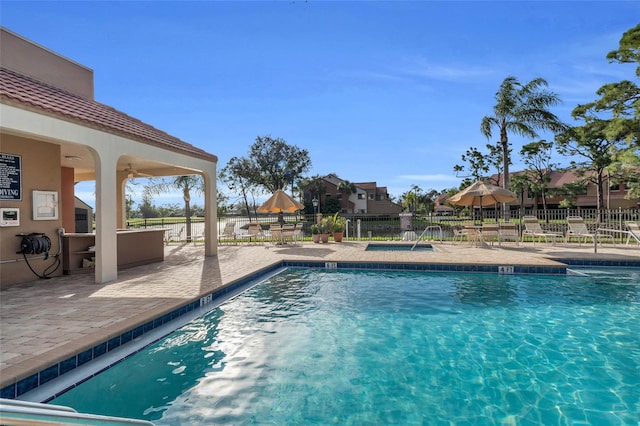 view of pool featuring a patio area