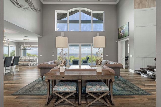 living room with dark hardwood / wood-style floors and a wealth of natural light