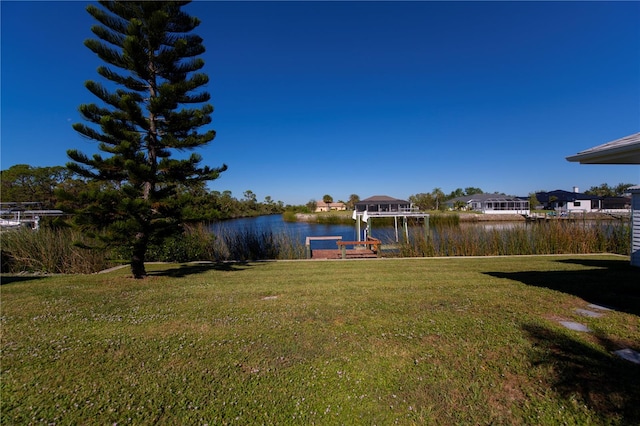 view of yard with a water view