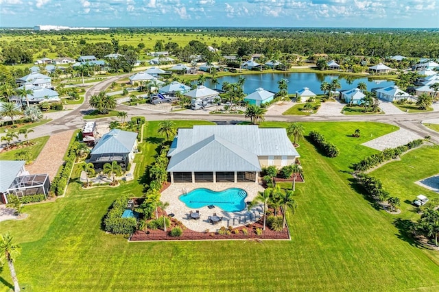 bird's eye view featuring a water view