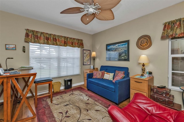 interior space featuring dark hardwood / wood-style floors and ceiling fan