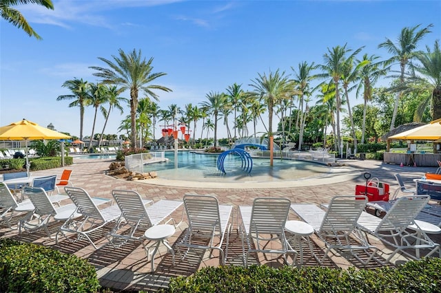 view of pool featuring a water slide