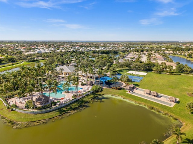 aerial view featuring a water view