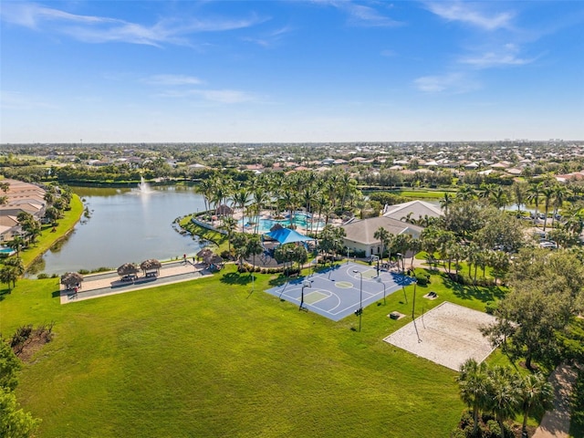 aerial view with a water view