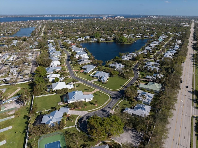 aerial view with a water view