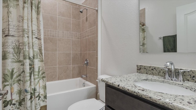 full bathroom featuring vanity, toilet, and shower / bath combo with shower curtain