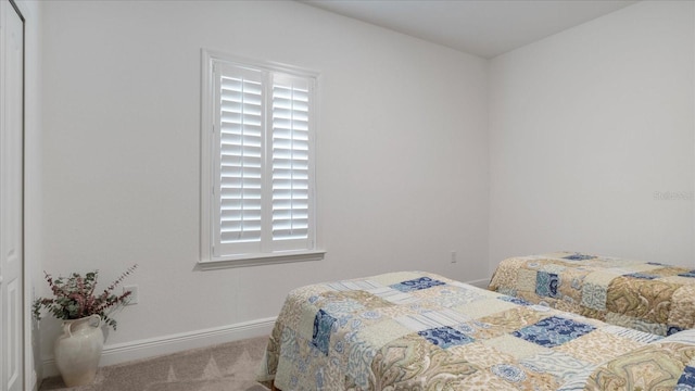 bedroom with light colored carpet