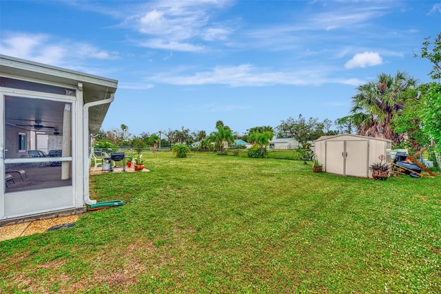 view of yard with a shed