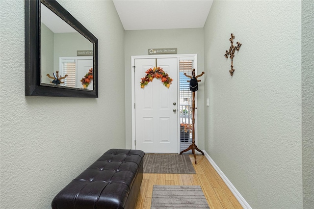 entryway with hardwood / wood-style flooring