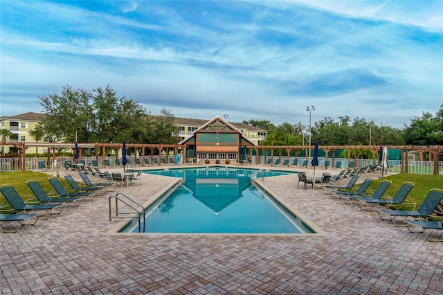 view of pool featuring a patio