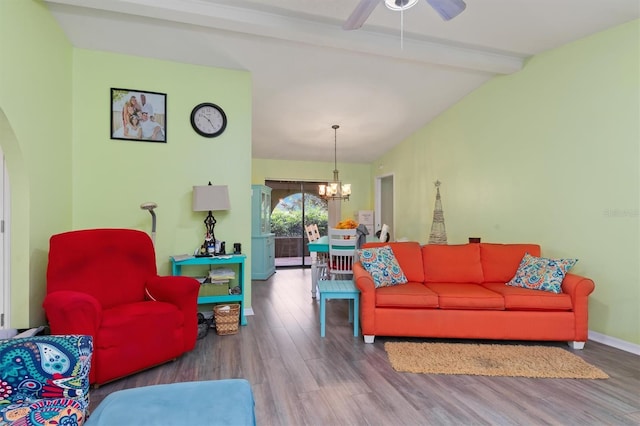 4290 Randypaar St, Port Charlotte, FL 33948 - living area with wood finished floors, a chandelier, ceiling fan, and arched walkways