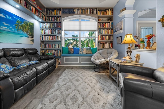 living area featuring hardwood / wood-style flooring