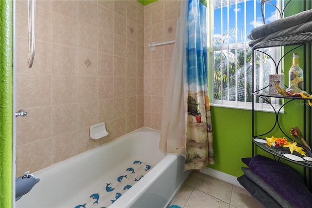 bathroom featuring tile patterned flooring and shower / tub combo