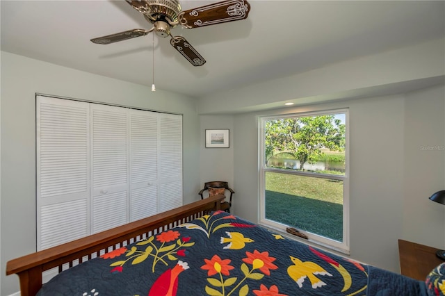 bedroom with a closet and ceiling fan