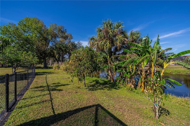 view of yard with a water view