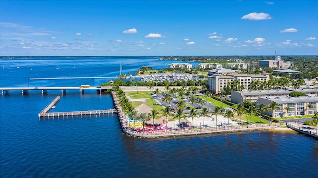 aerial view with a water view