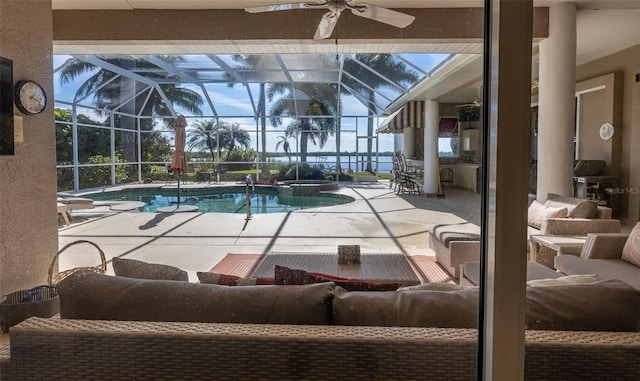 view of pool with ceiling fan