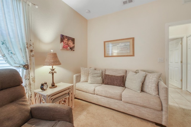 living room featuring light tile patterned flooring