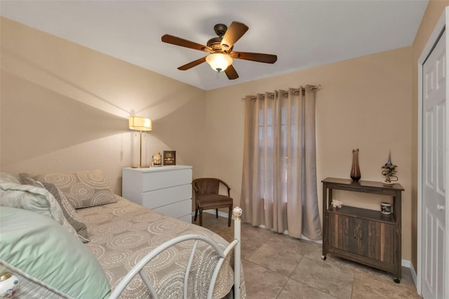 bedroom with a closet and ceiling fan