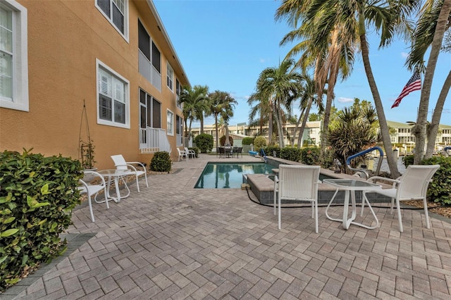 view of swimming pool with a patio