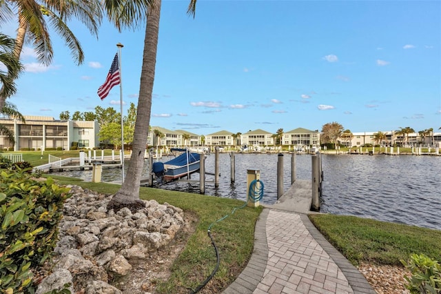 view of dock featuring a water view