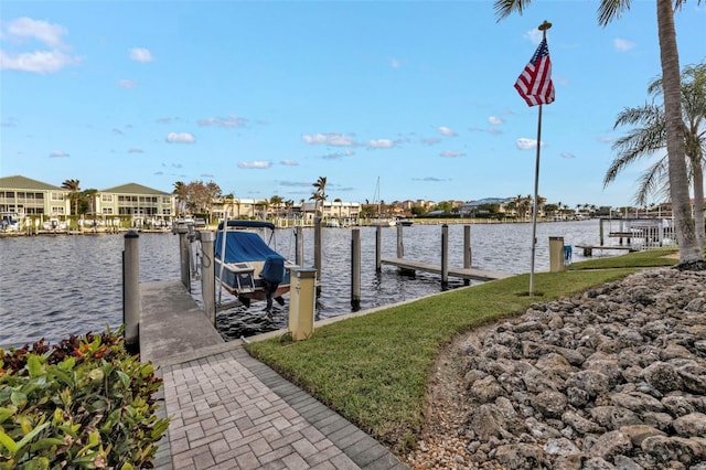 dock area with a water view