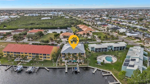 aerial view featuring a water view