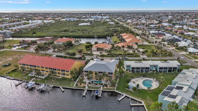 aerial view with a water view