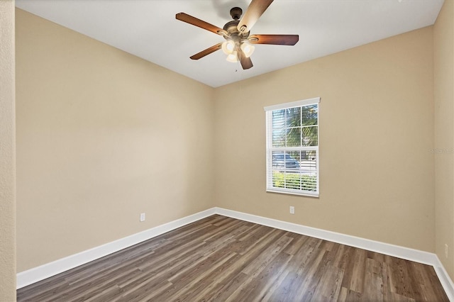 unfurnished room featuring hardwood / wood-style floors and ceiling fan