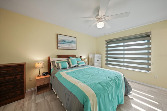 bedroom featuring ceiling fan and light hardwood / wood-style flooring