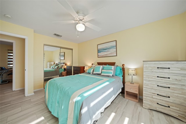 bedroom with a closet and ceiling fan