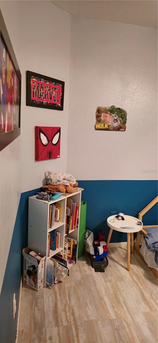 playroom with hardwood / wood-style flooring