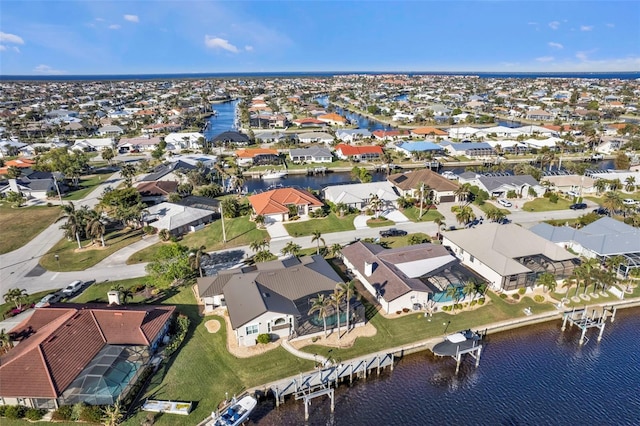 aerial view with a water view