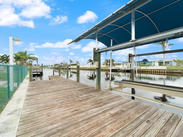 view of dock featuring a water view