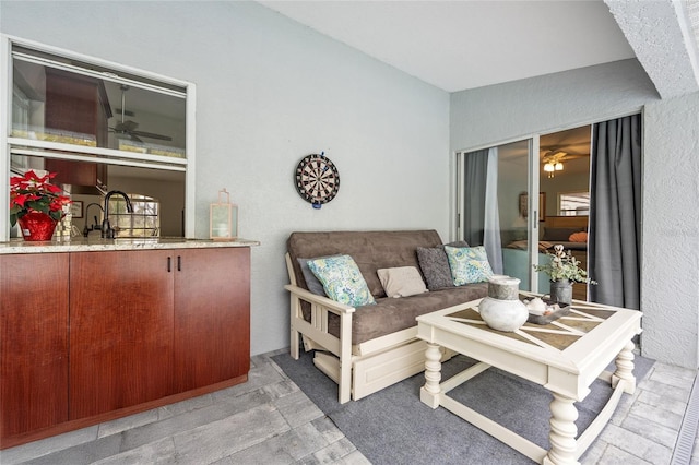 living room with sink