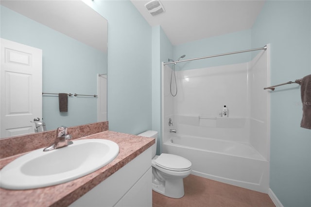 full bathroom with tile patterned flooring, vanity, toilet, and shower / bathtub combination