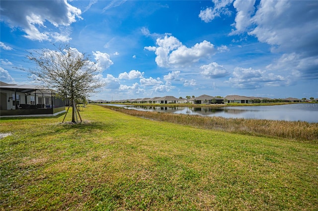 view of yard with a water view