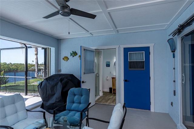 interior space featuring a lanai and ceiling fan