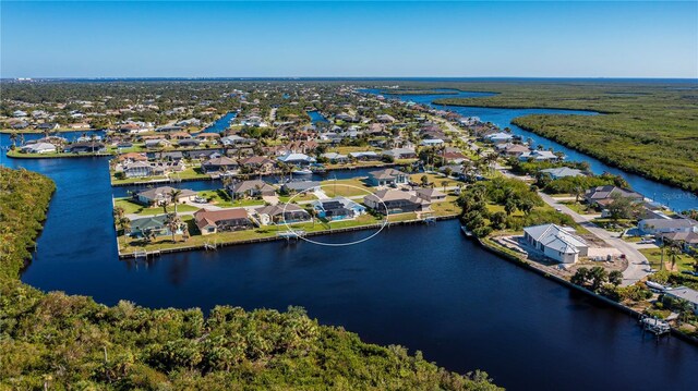 aerial view featuring a water view and a residential view