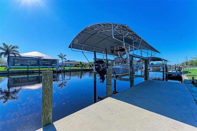 dock area with a water view