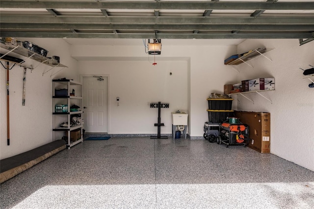 garage with a garage door opener