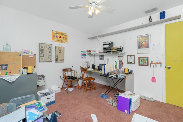 office featuring carpet floors and ceiling fan