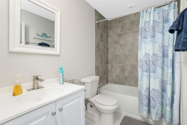 full bathroom with tile patterned flooring, vanity, toilet, and shower / tub combo