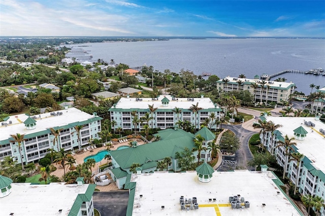 aerial view with a water view