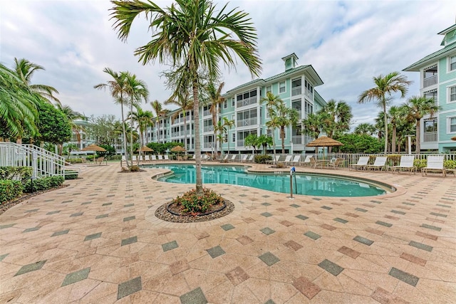 view of pool featuring a patio area