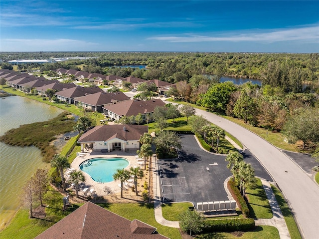 aerial view featuring a water view