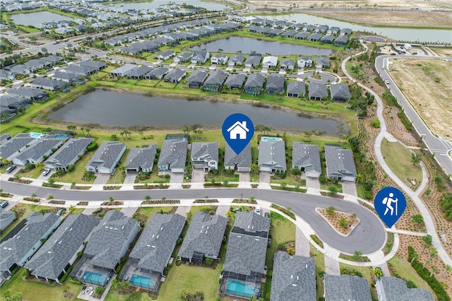 aerial view featuring a water view