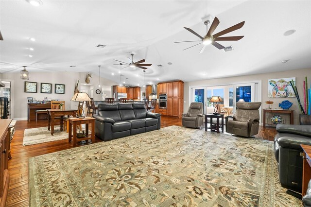 8625 SW County Road 769, Arcadia, FL 34269 - living area featuring lofted ceiling, ceiling fan, and wood finished floors