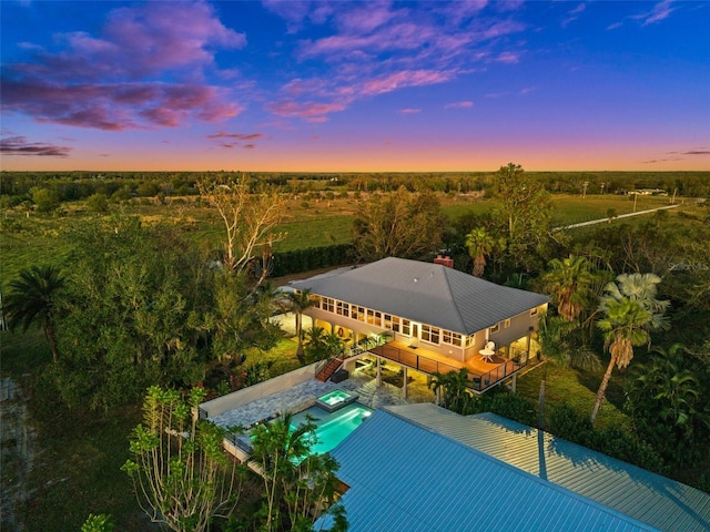 view of aerial view at dusk