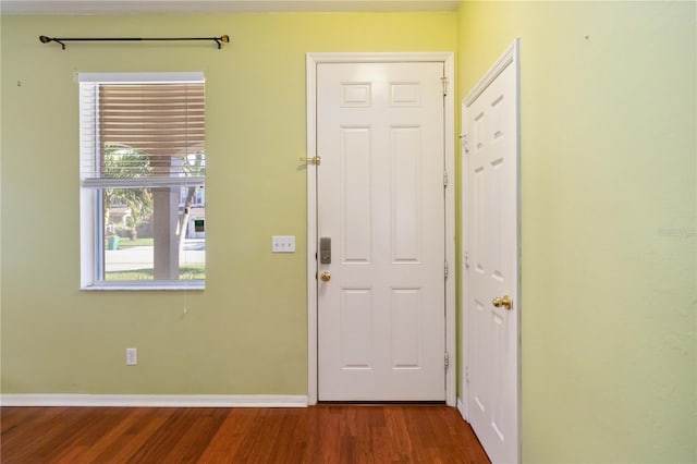 entryway with hardwood / wood-style flooring